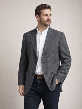 Stafford Options Houndstooth Wool Blend Blazer Sport Coat 40R Classic